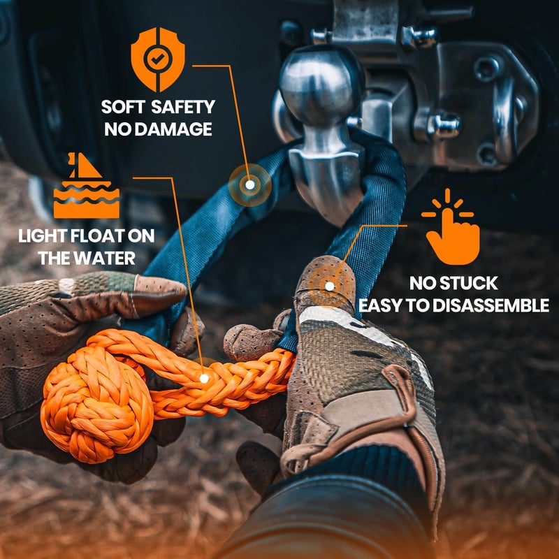 AUTODUNK 1-1/8" x 30' Kinetic Recovery Tow Rope (48,600lbs), with 2 Soft Shackles Offroad Recovery Kit for 4WD Pick Up Truck, SUV, ATV, UTV (Orange) - Image 3